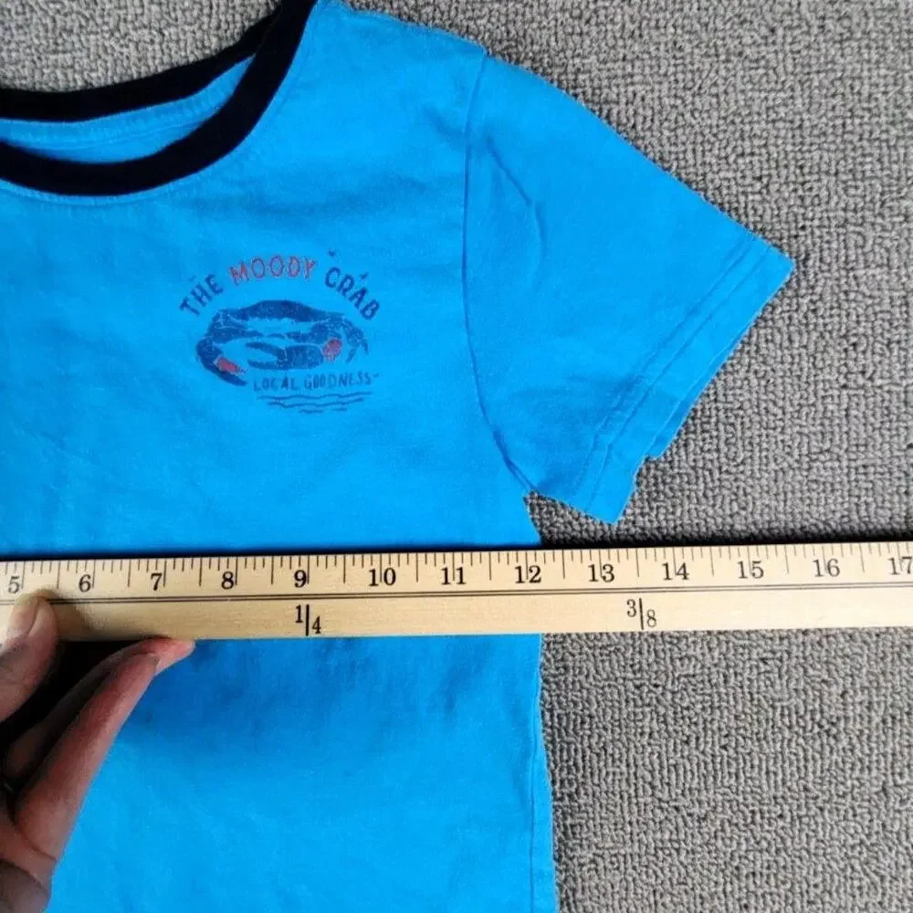 Crown & Ivy Shirt Youth 5 Blue Moody Crab Ringer Graphic Tee Local Goodness